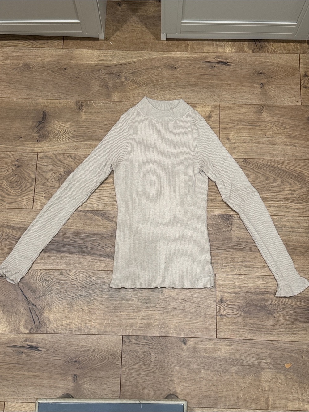 Rachel Parcell Light Cream Ribbed Mock Neck Long Sleeve Top